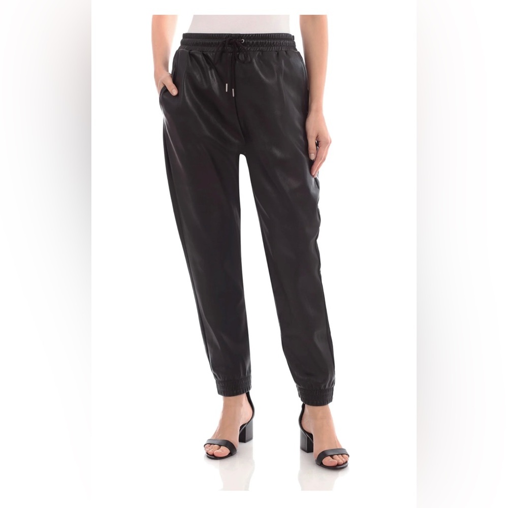 New with tags, black faux leather joggers